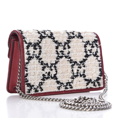 Gucci Tweed GG Monogram Super Mini Dionysus Shoulder Bag White Black Romantic Cherry 3 of 10