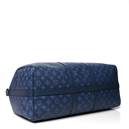 Louis Vuitton Calfskin Monogram Shadow Keepall Bandouliere 50 Navy 4 of 11
