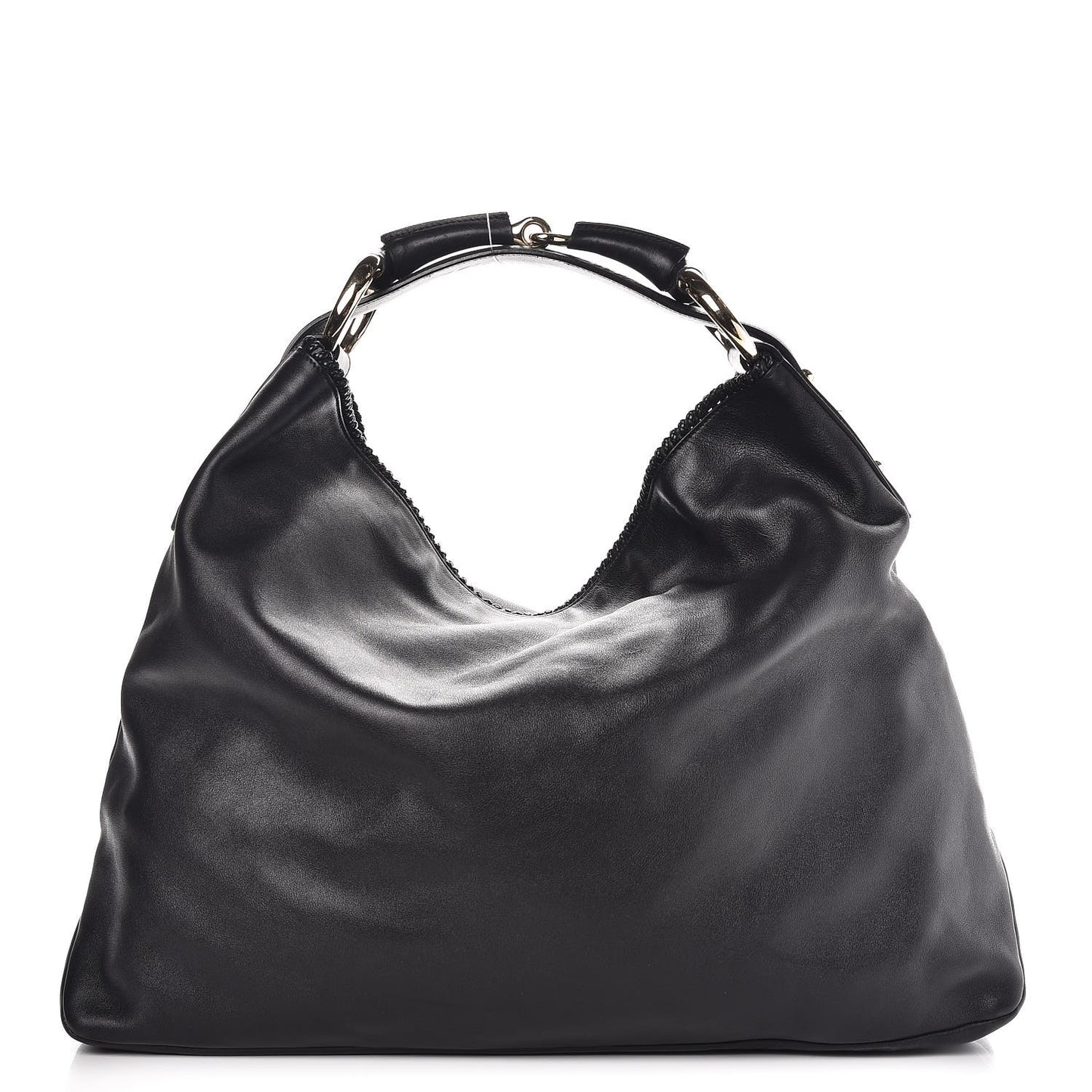 Calfskin Large Horsebit Chain Hobo Black