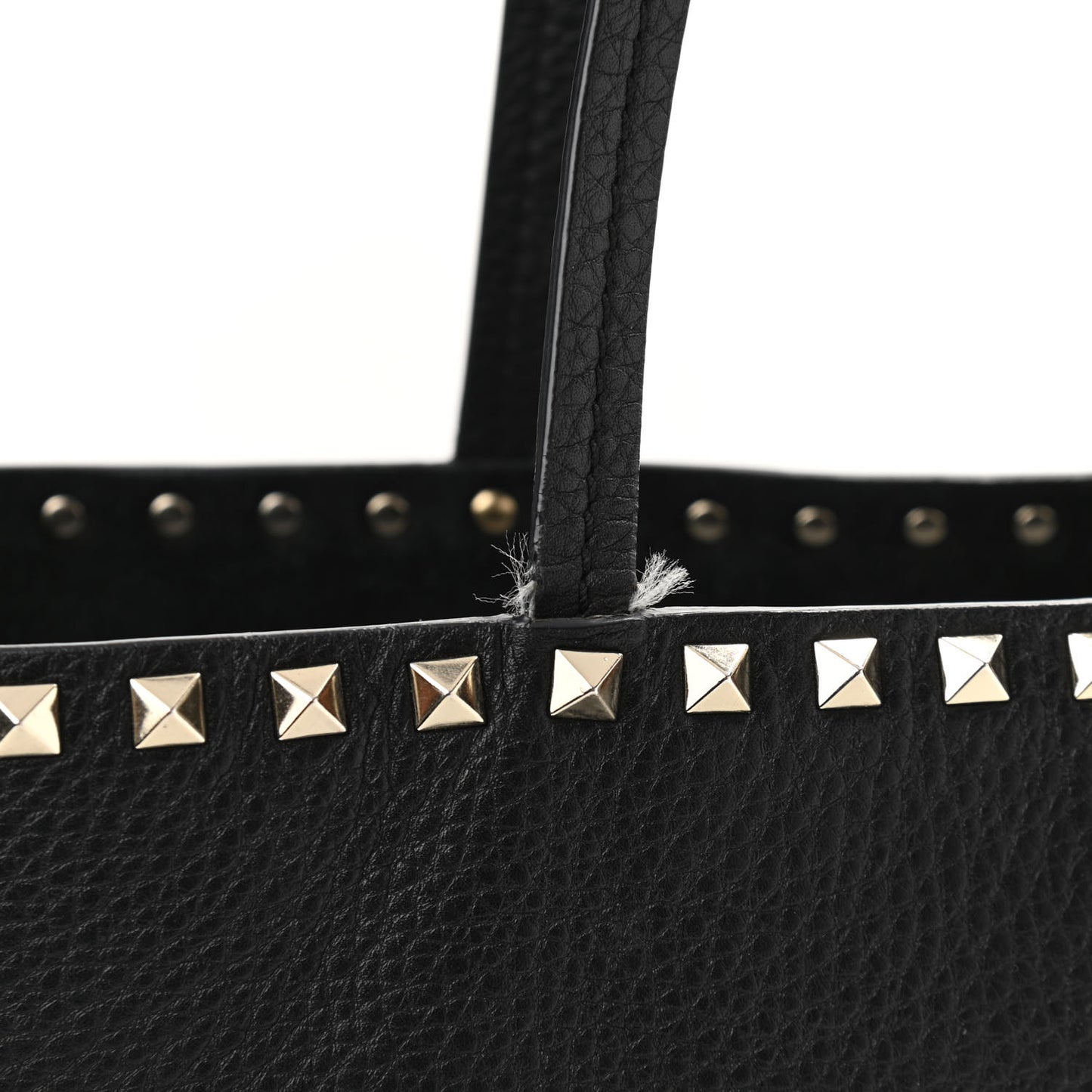Grained Calfskin Rockstud Shoulder Tote Black