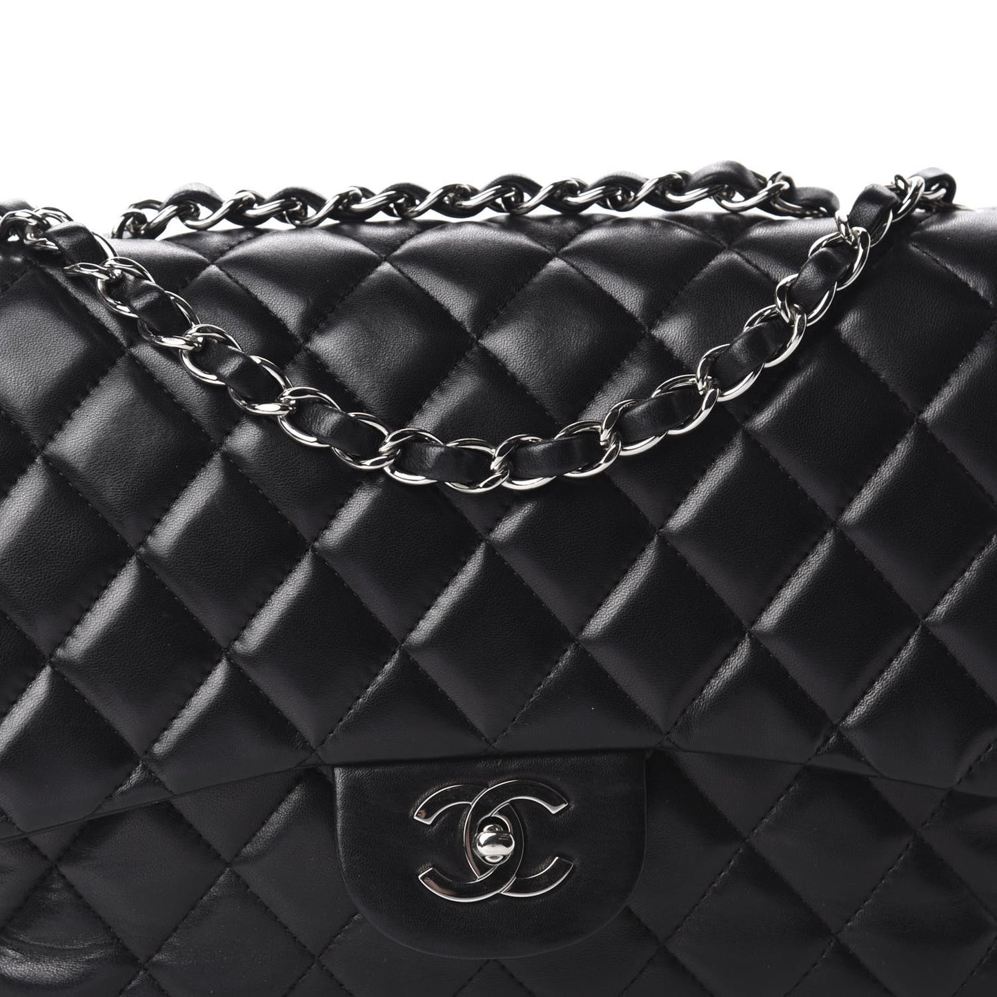 Lambskin Quilted Jumbo Single Flap Black