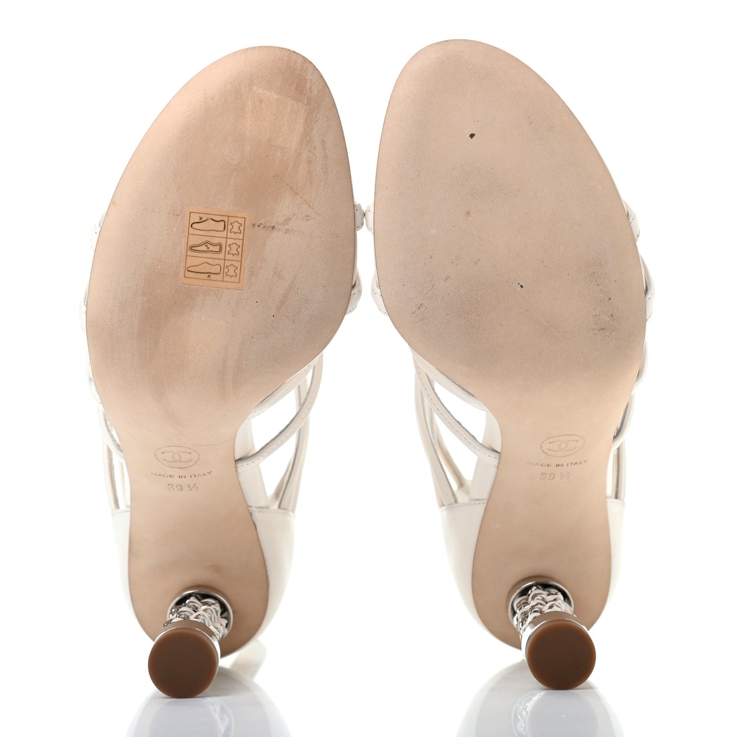 Calfskin CC Chain Sandals 39.5 White