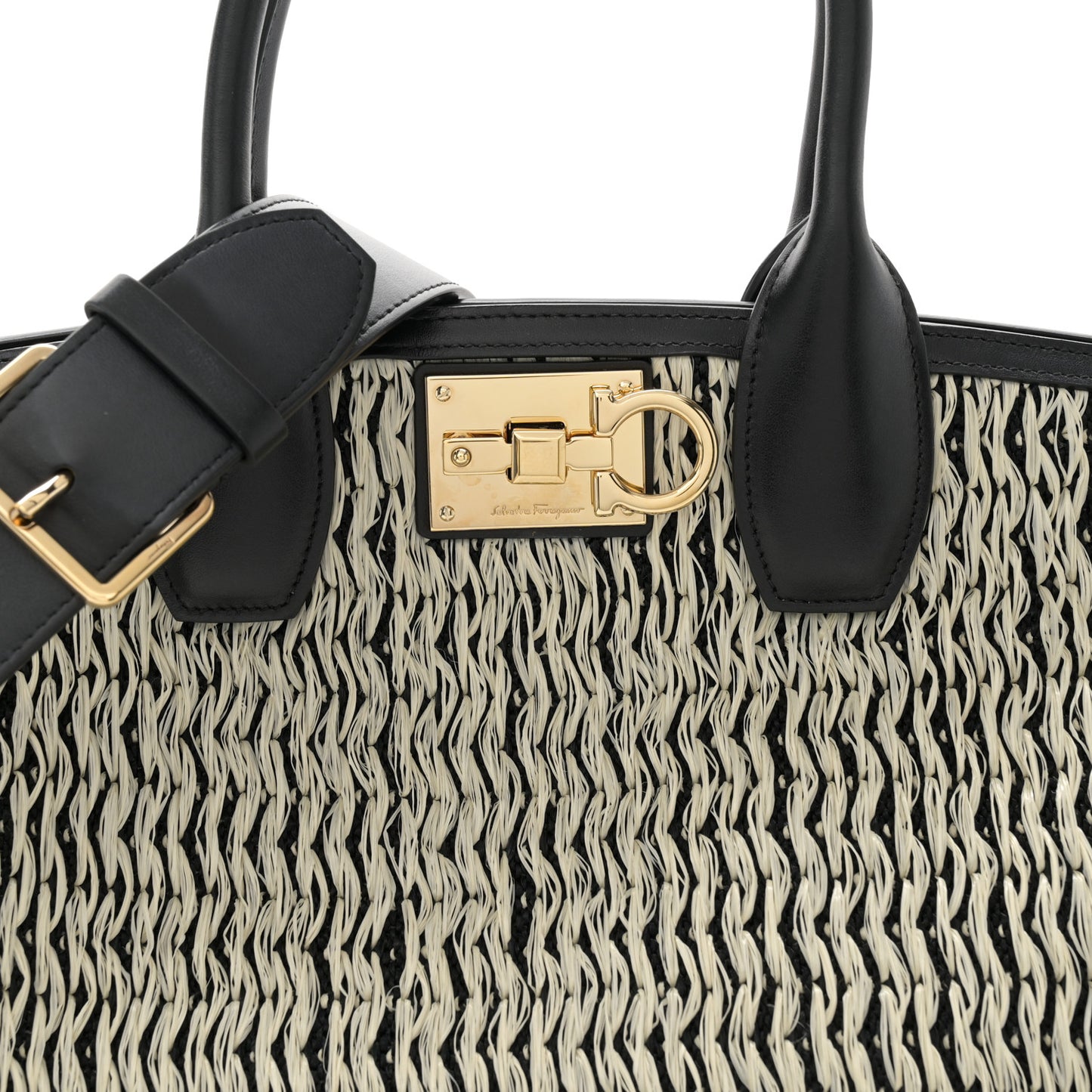 Raffia Large Studio Bag Black White