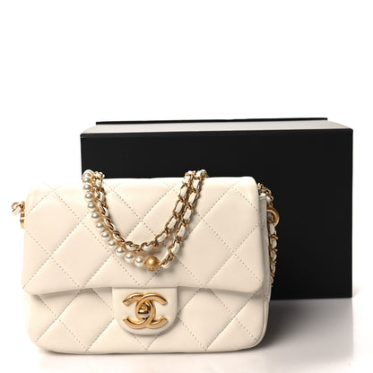 Chanel Shiny Lambskin Quilted Pearl Twist Mini Square Flap White 11 of 11