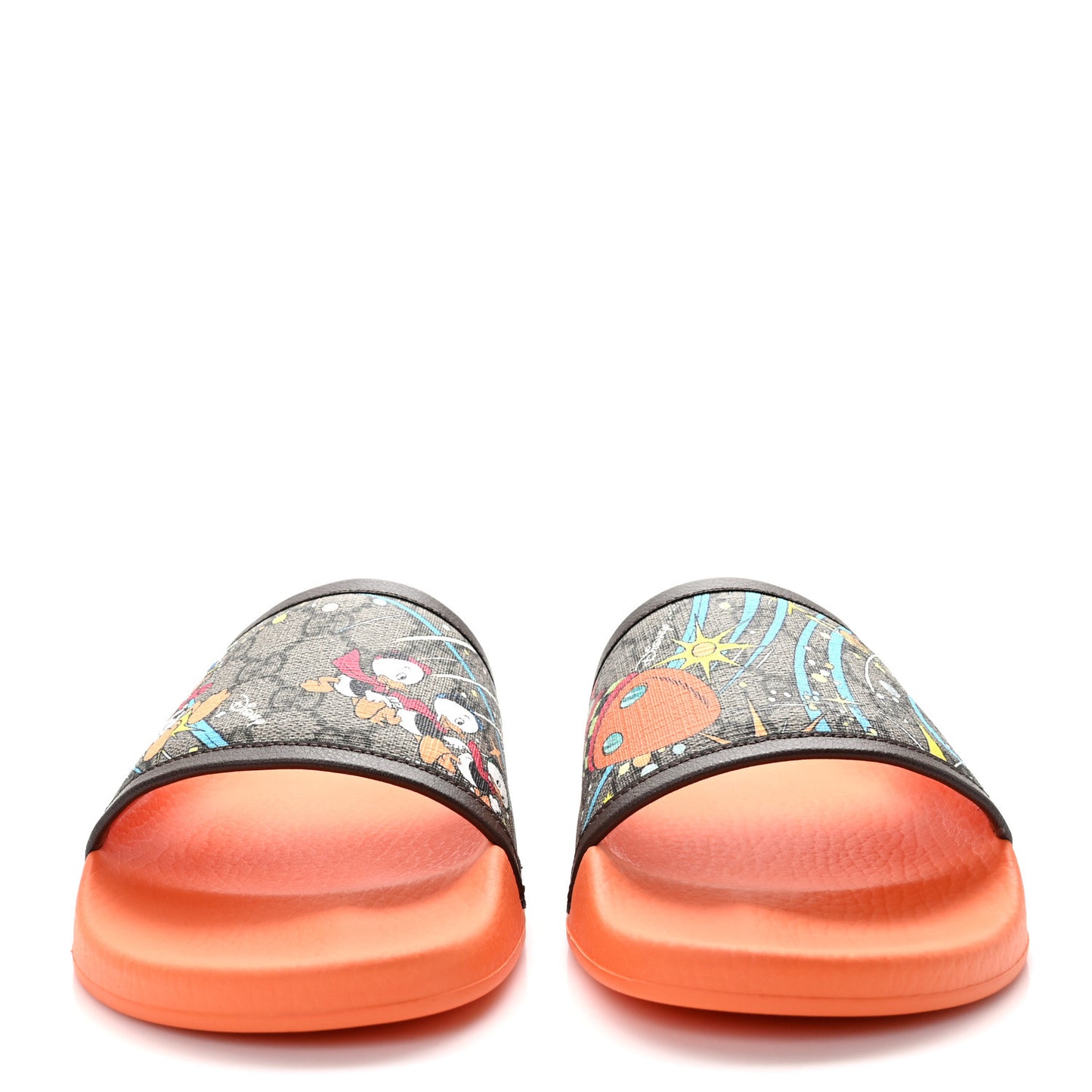 X DISNEY GG Supreme Monogram Donald Duck Mens Slide Sandals 8 Beige Ebony New 9 Acero