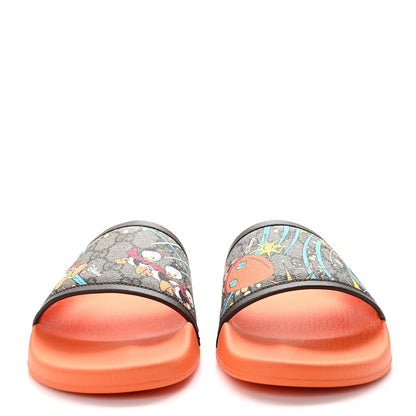 Gucci X DISNEY GG Supreme Monogram Donald Duck Mens Slide Sandals 8 Beige Ebony New 9 Acero 2 of 10