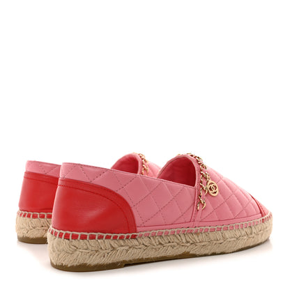 Chanel Lambskin Quilted CC Chain Espadrilles 38 Pink Red 4 of 10