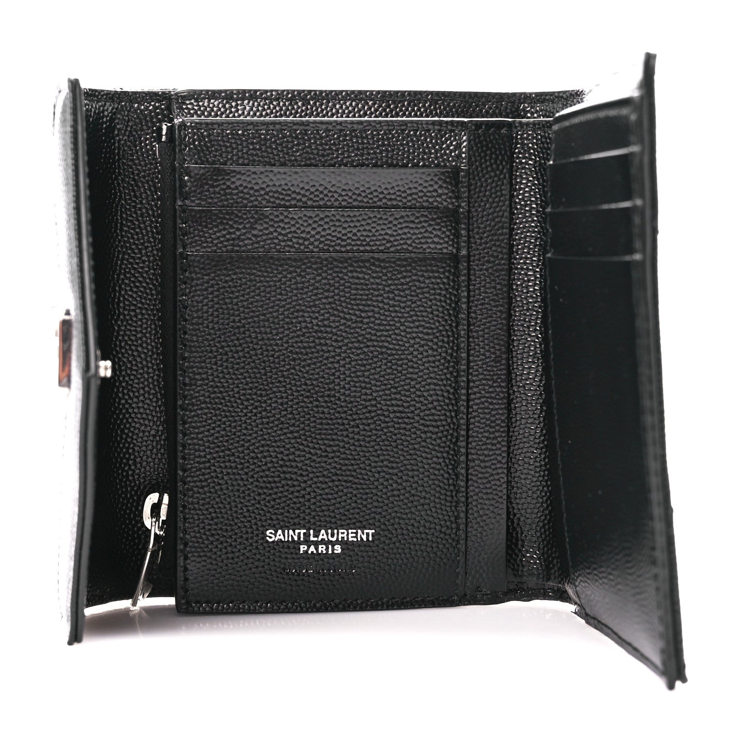 Saint Laurent Grain De Poudre Matelasse Chevron Monogram Compact Tri Fold Wallet Black 7 of 12
