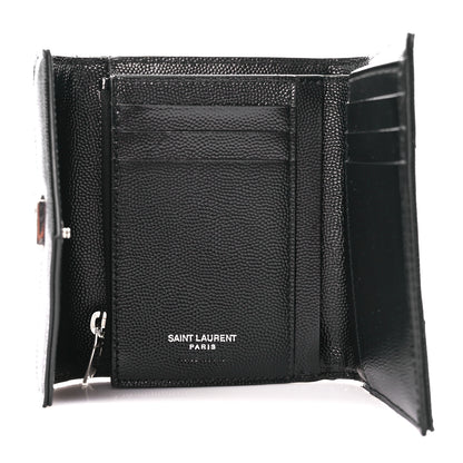 Saint Laurent Grain De Poudre Matelasse Chevron Monogram Compact Tri Fold Wallet Black 7 of 12