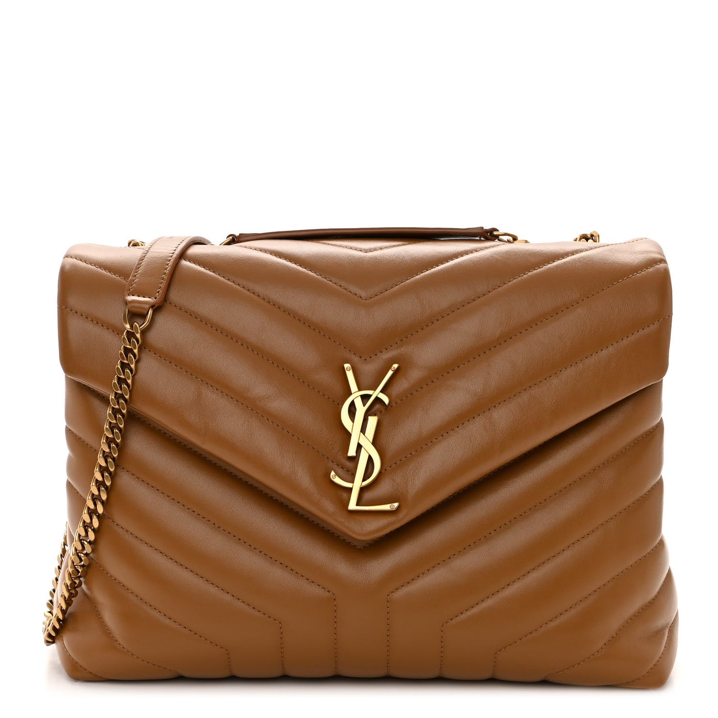 Calfskin Y Quilted Monogram Medium Loulou Chain Satchel Dark Natural