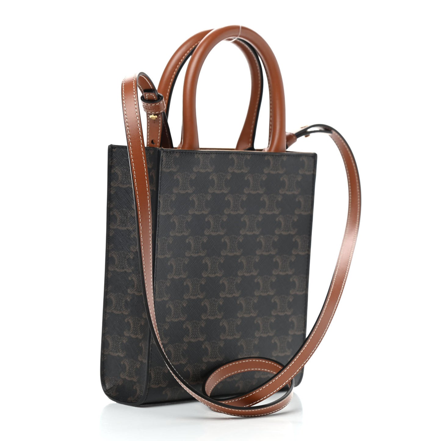 Triomphe Canvas Calfskin Mini Vertical Cabas Tan