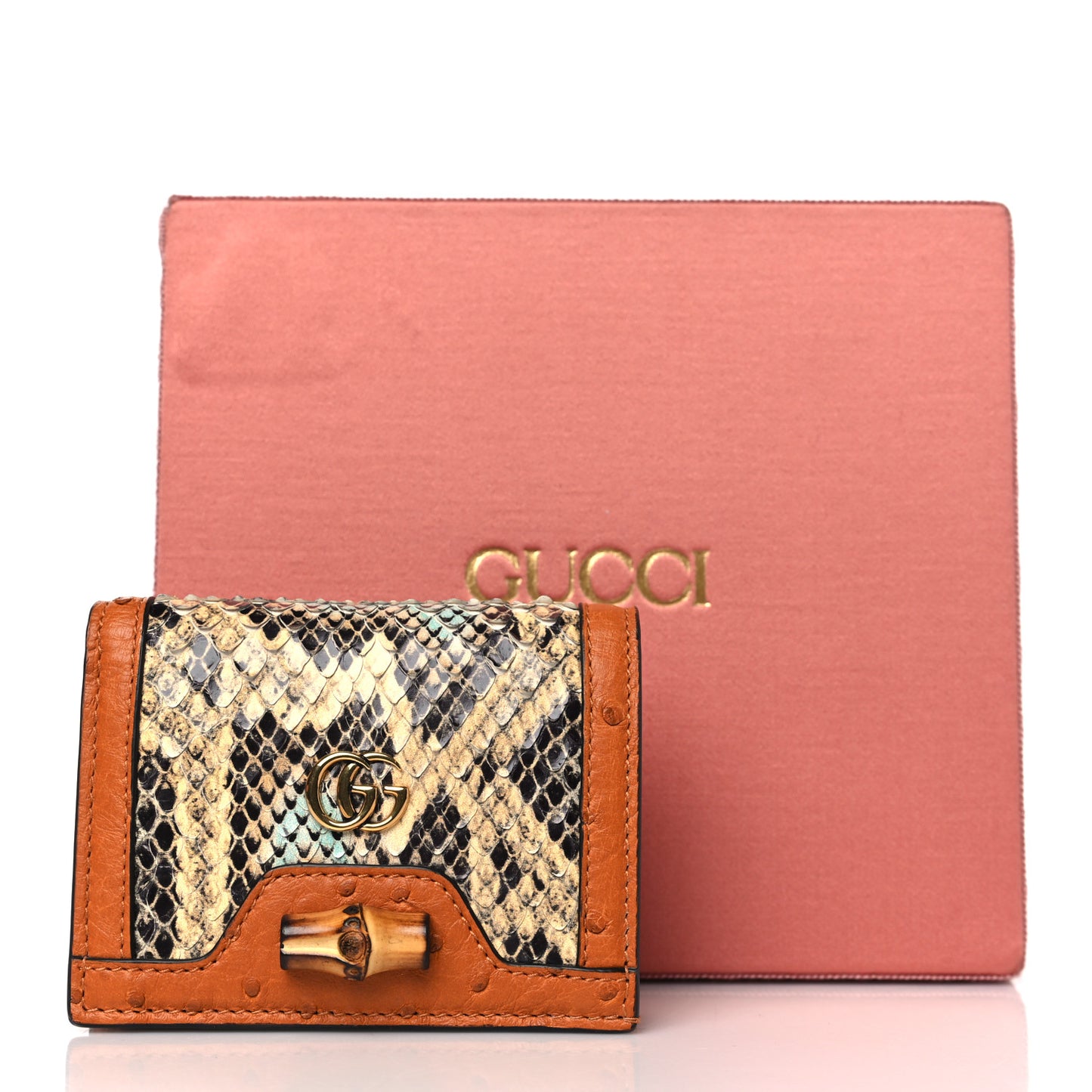 Snakeskin Ostrich Diana Card Case Butter Ivory Paradise Cloud Natural Gold