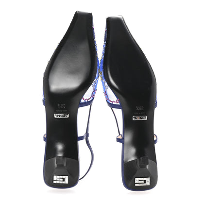 Gucci Tela Retino Nappa Charlotte Crystal GG Monogram Square G 35mm Slingback Pumps 38.5 Splash Net Blue Witch 6 of 9