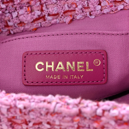 Chanel Tweed Enamel Quilted Pending CC Bucket Drawstring Bag Light Purple Pink Red 6 of 10