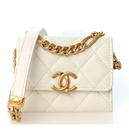 Chanel Caviar Quilted Bracelet On Chain Clutch White 1 of 12