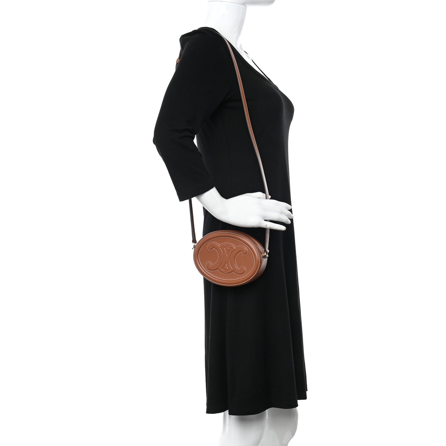 Smooth Calfskin Cuir Small Triomphe Oval Crossbody Purse Tan