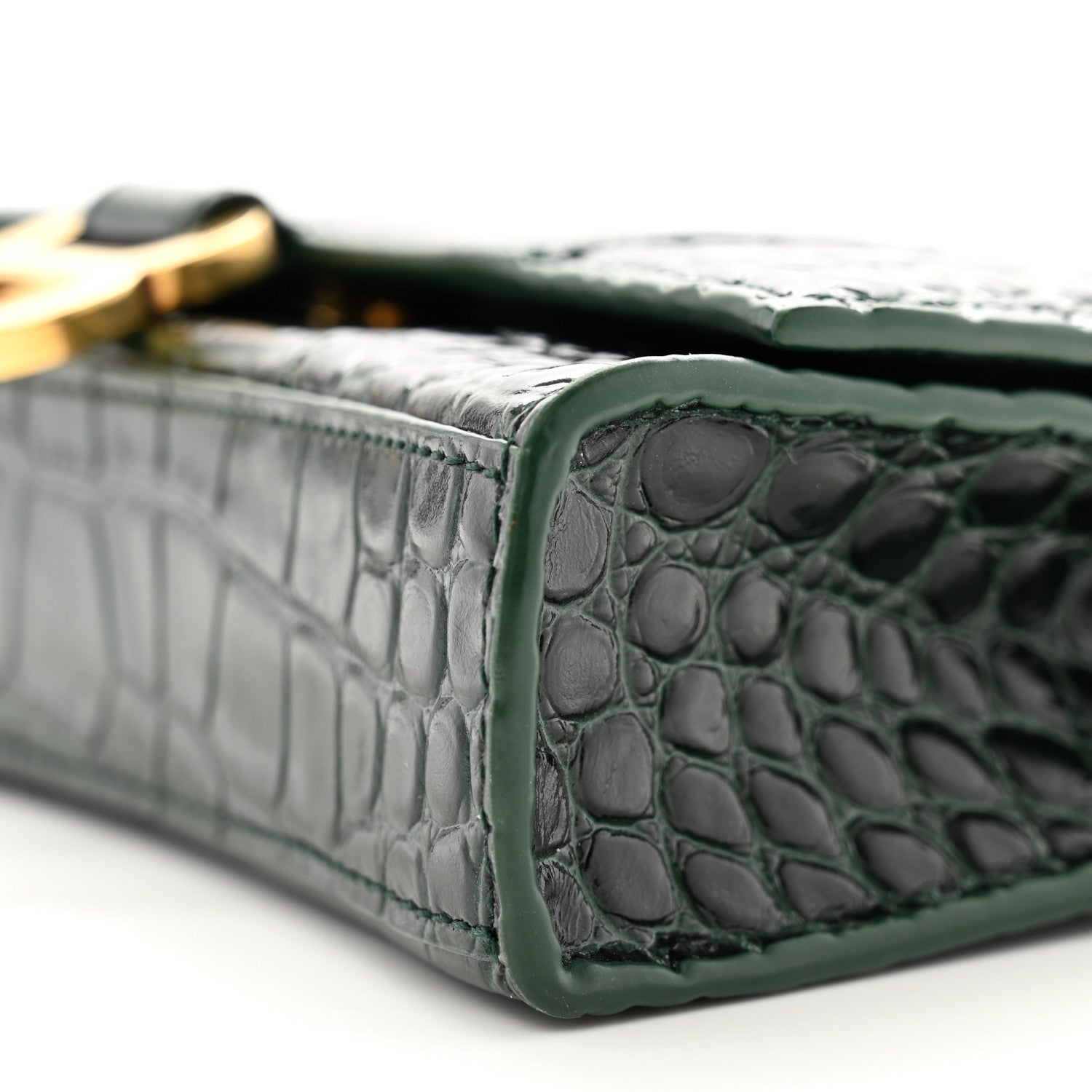 Balenciaga Shiny Calfskin Crocodile Embossed Hourglass Chain Bag Forest Green 9 of 10
