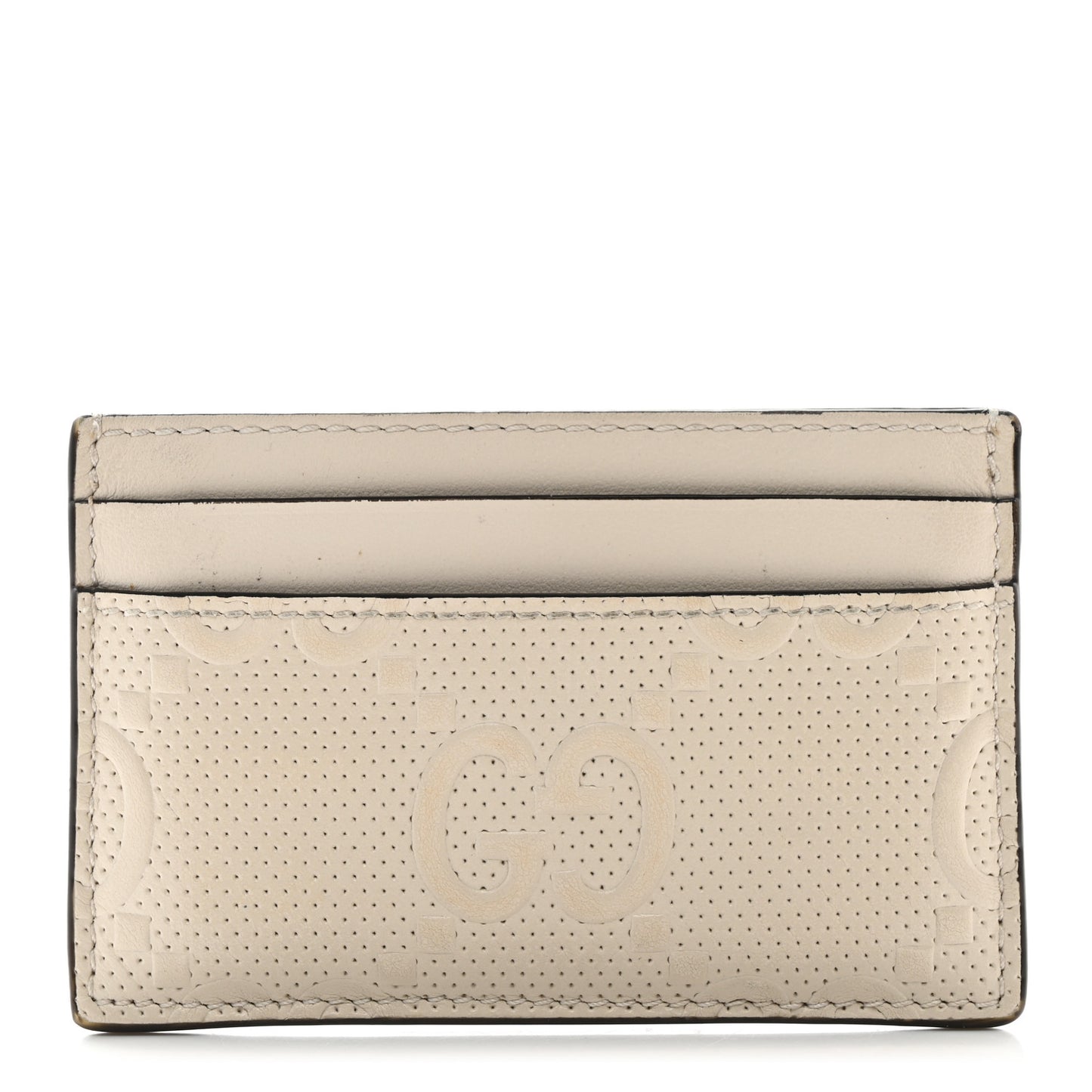 Calfskin GG Tennis Embossed Card Holder Mystic White