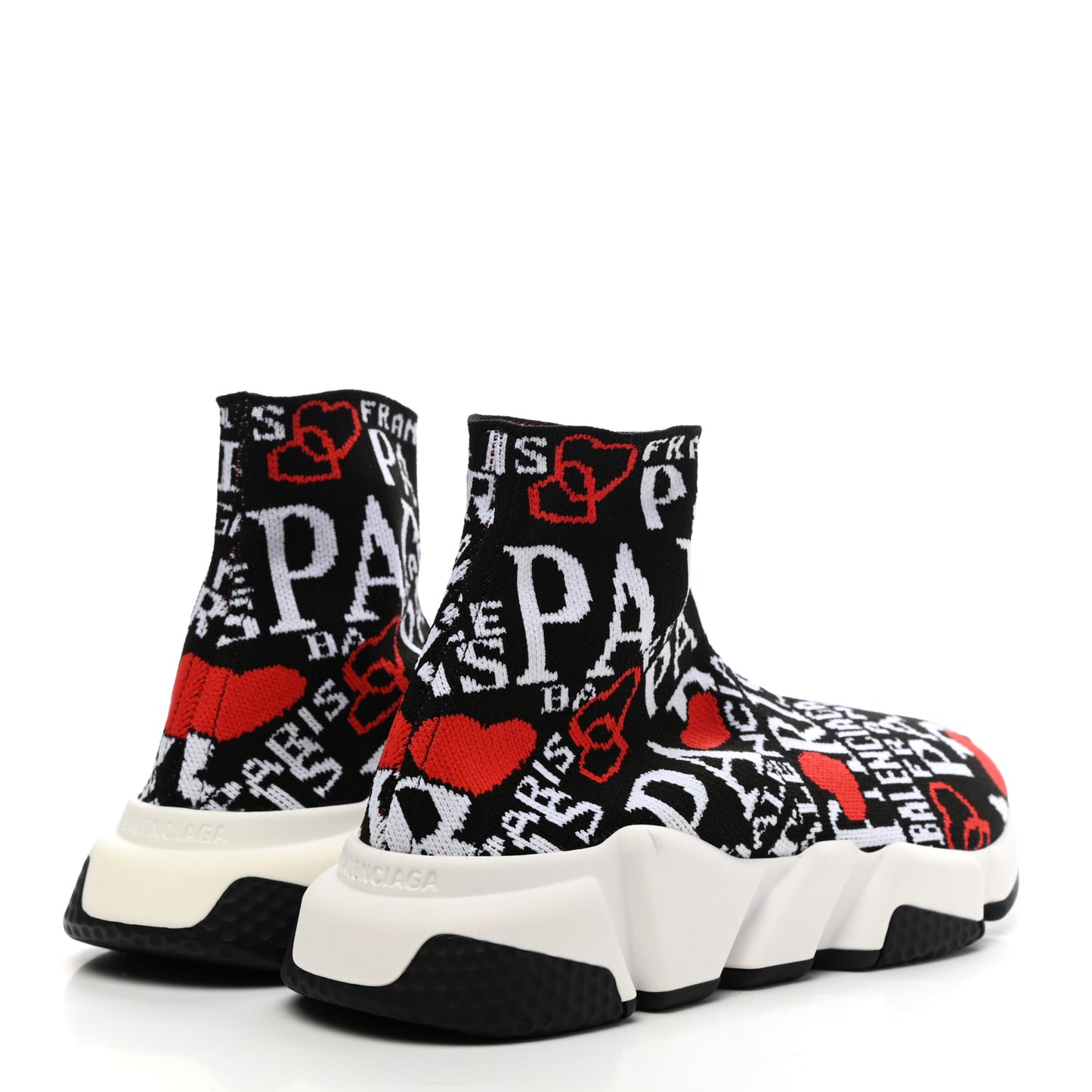 Neoprene Knit Bonjour Paris Womens Speed Sneakers 36 Black White Red