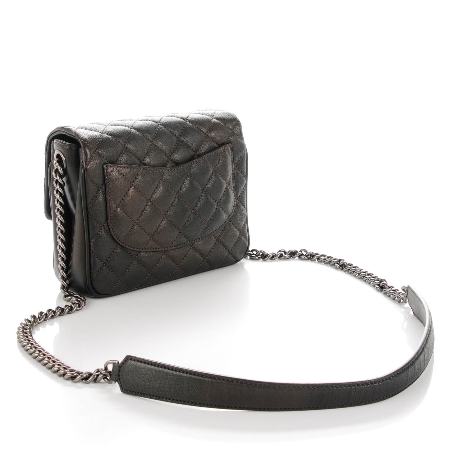 Metallic Goatskin Quilted Small Rock In Rome Flap Charcoal