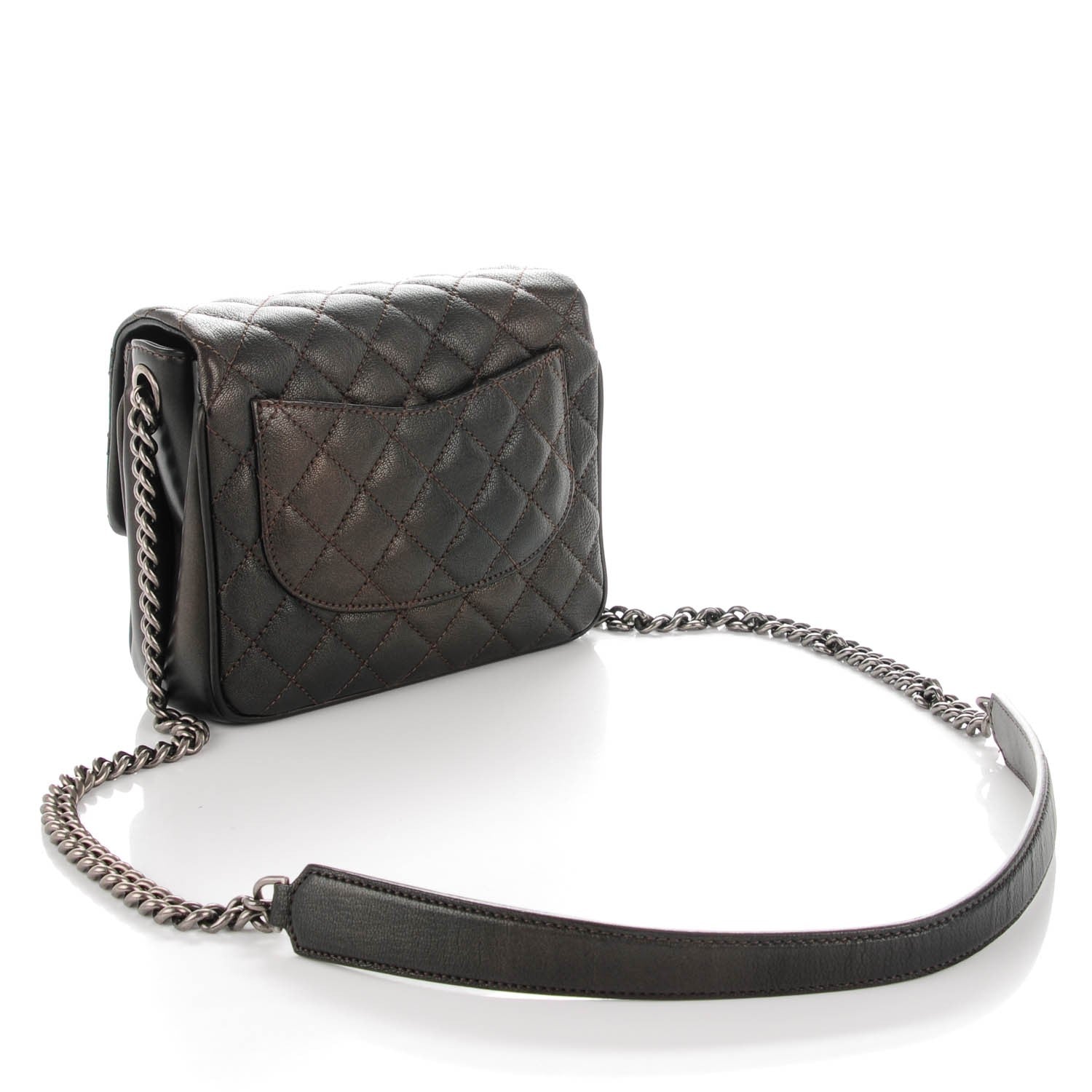 Chanel Metallic Goatskin Quilted Small Rock In Rome Flap Charcoal 3 of 8