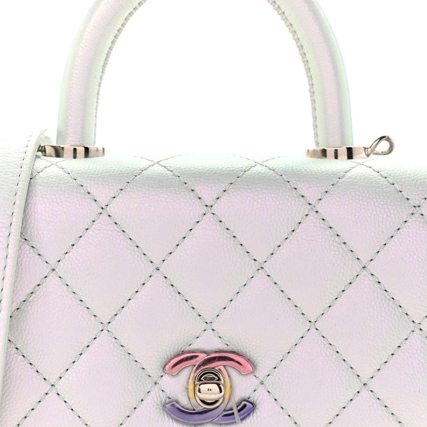 Iridescent Caviar Quilted Extra Mini Coco Handle Flap Light Blue
