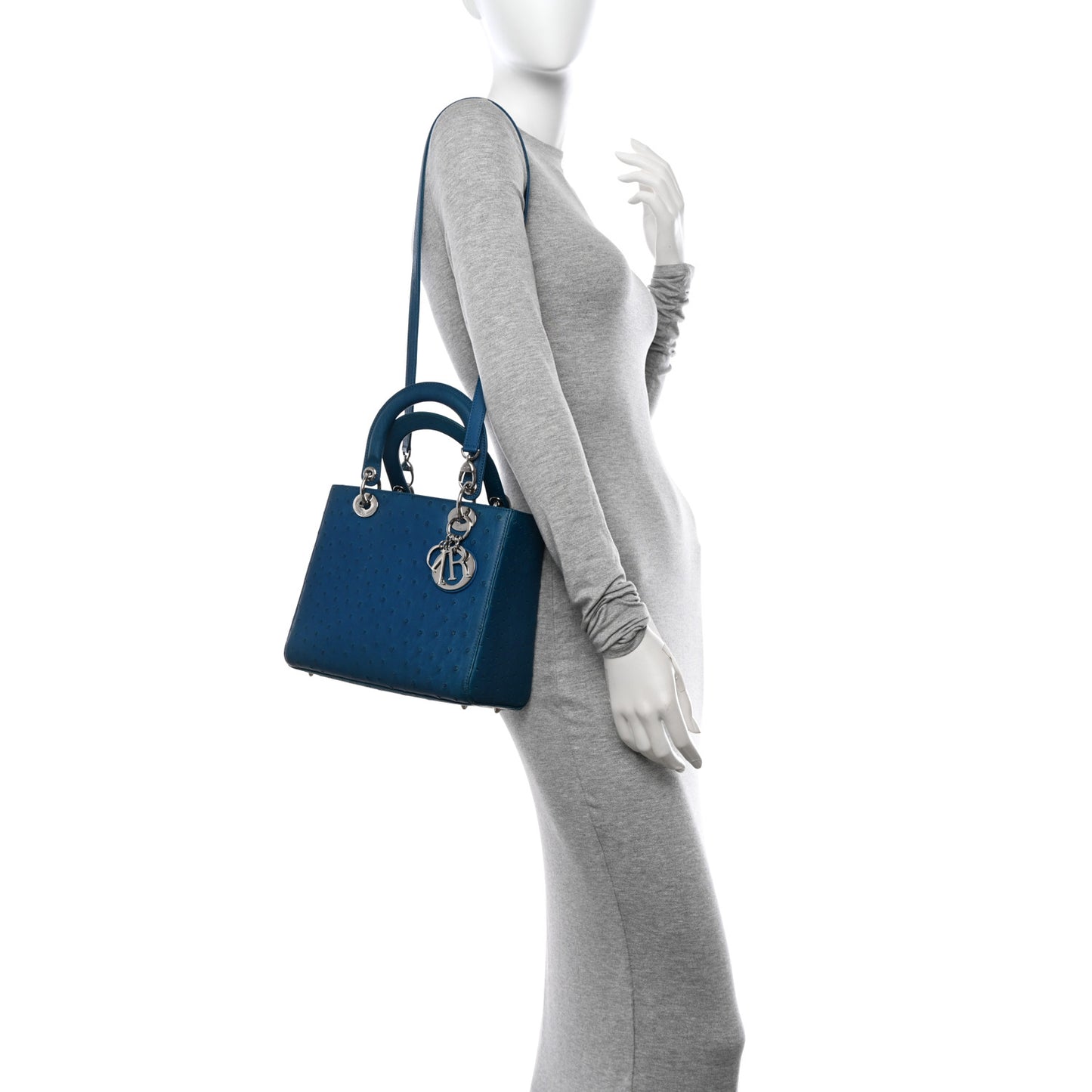 Ostrich Medium Lady Dior Blue