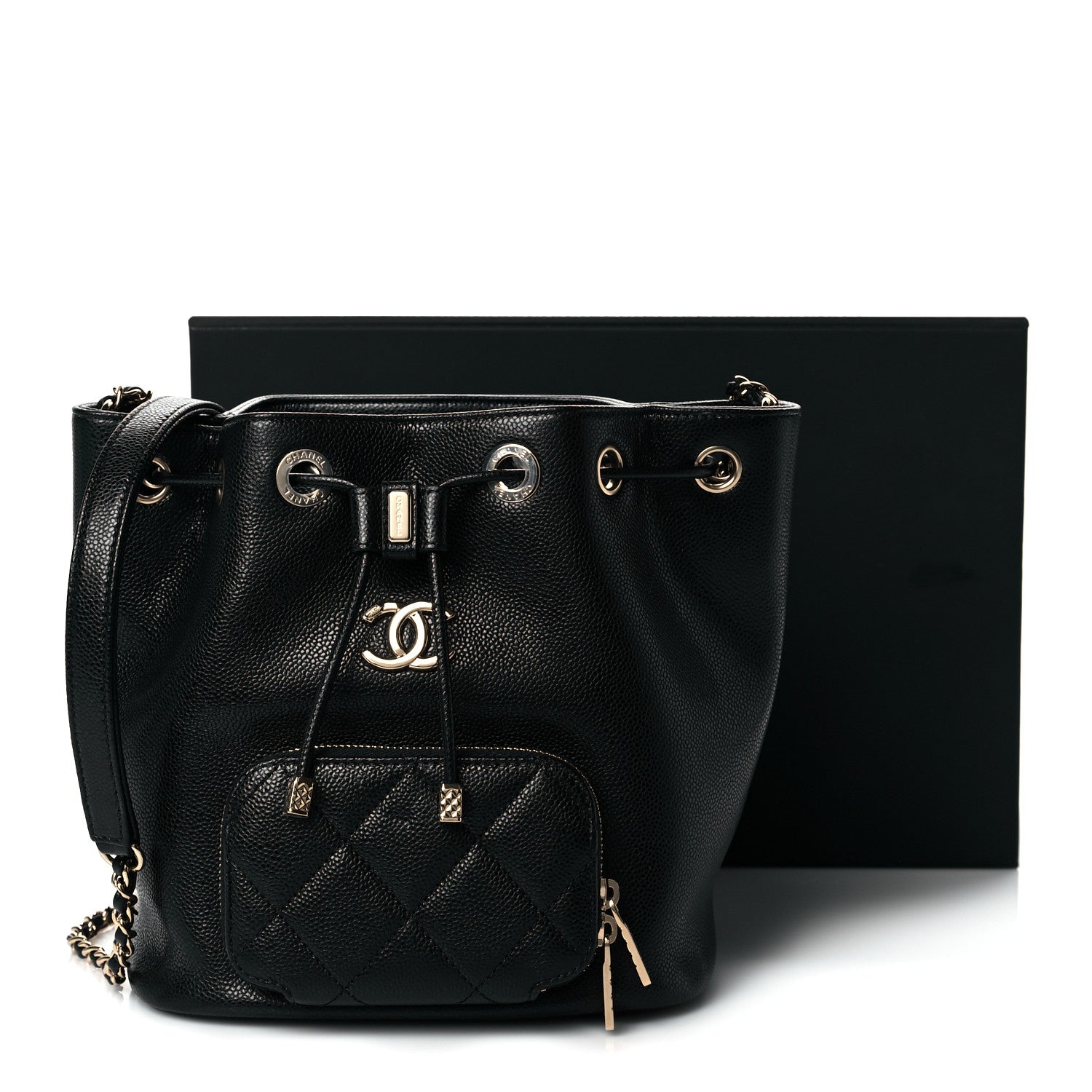 Chanel Caviar Quilted CC Pocket Bucket Bag Black 11 of 11