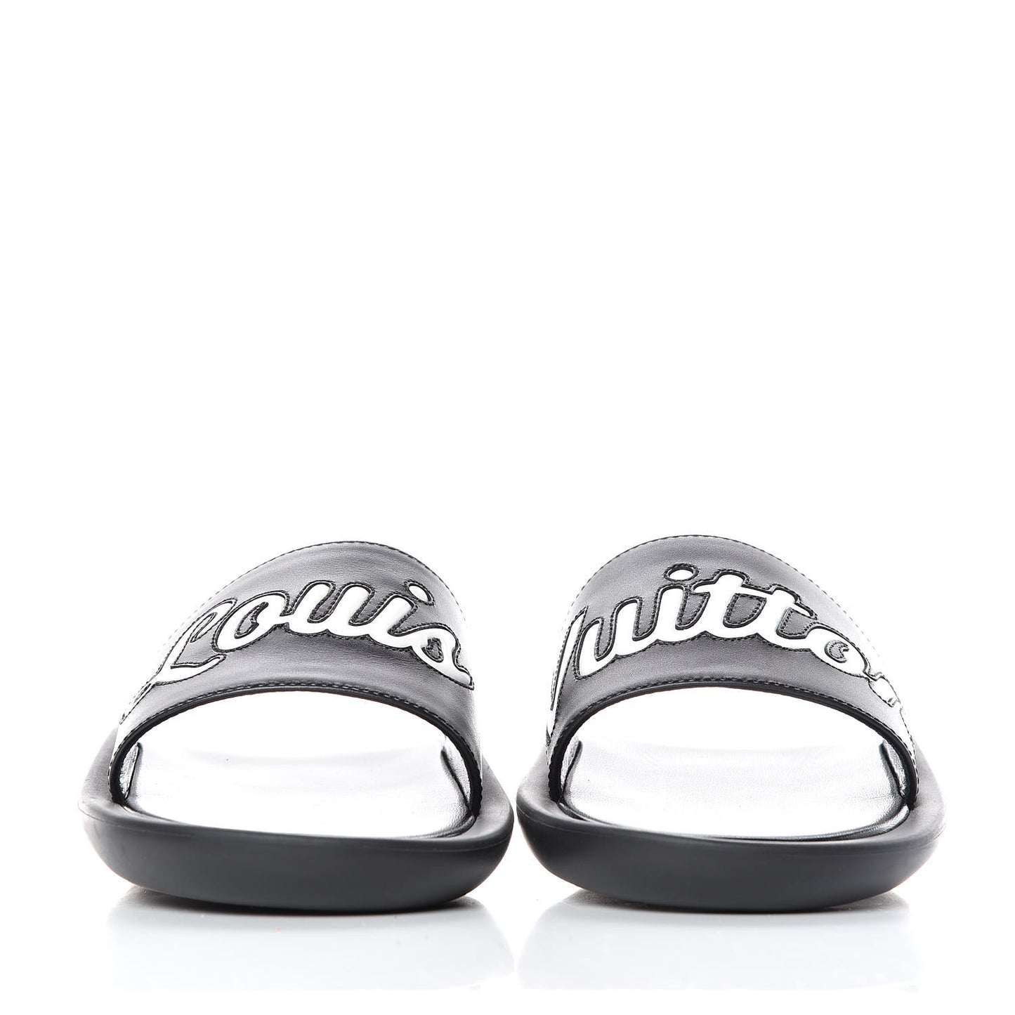 Metallic Calfskin Logo Sunbath Slide Sandals 38 Black