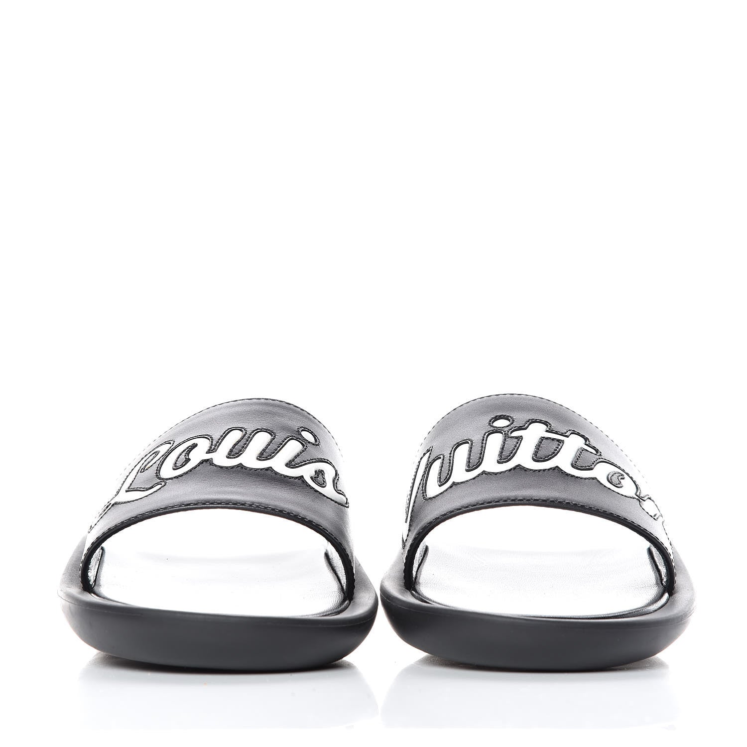 Louis Vuitton Metallic Calfskin Logo Sunbath Slide Sandals 38 Black 2 of 9