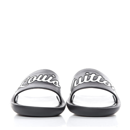 Louis Vuitton Metallic Calfskin Logo Sunbath Slide Sandals 38 Black 2 of 9