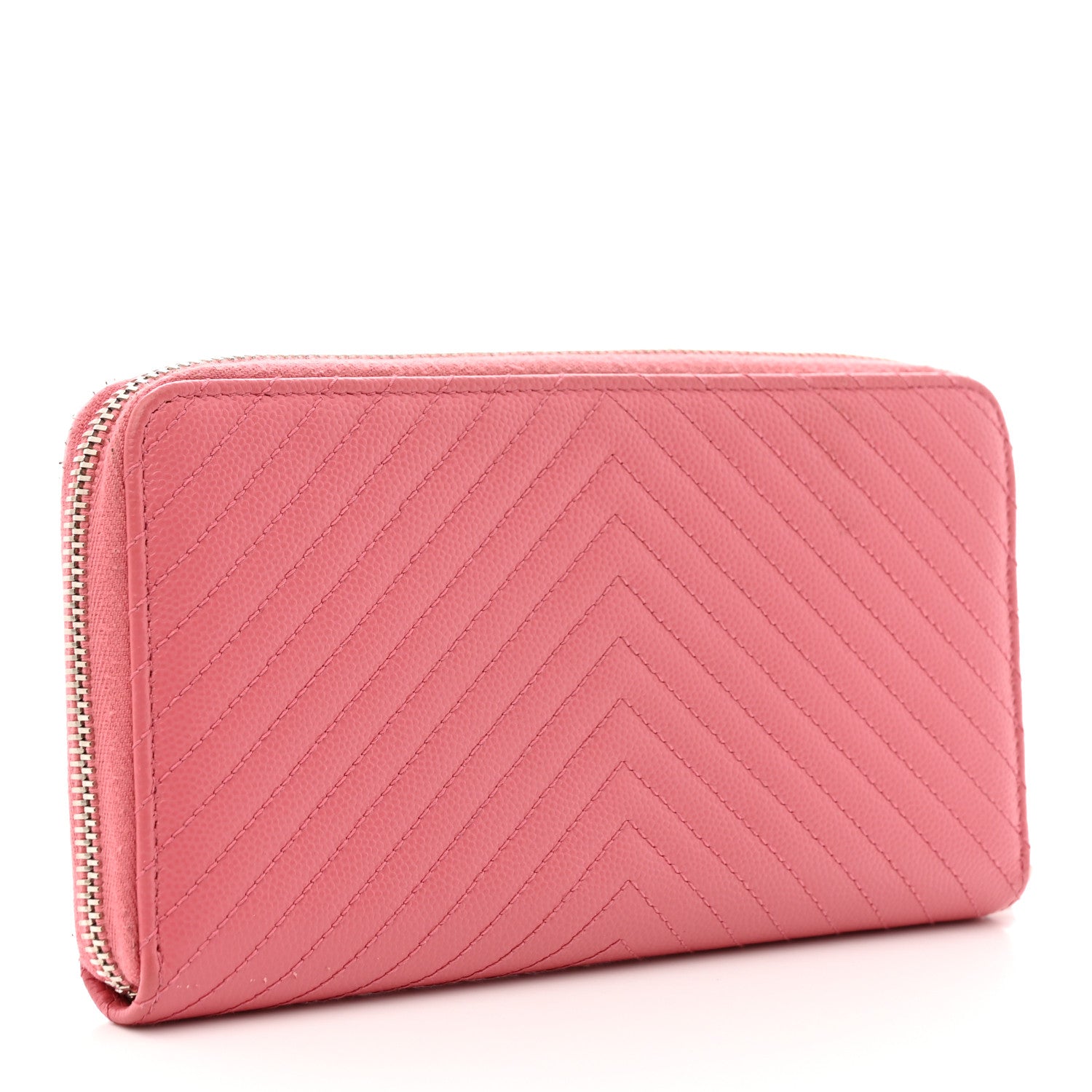 Chanel Caviar Chevron Large Gusset Zip Around Wallet Pink 3 of 9