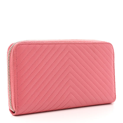Chanel Caviar Chevron Large Gusset Zip Around Wallet Pink 3 of 9