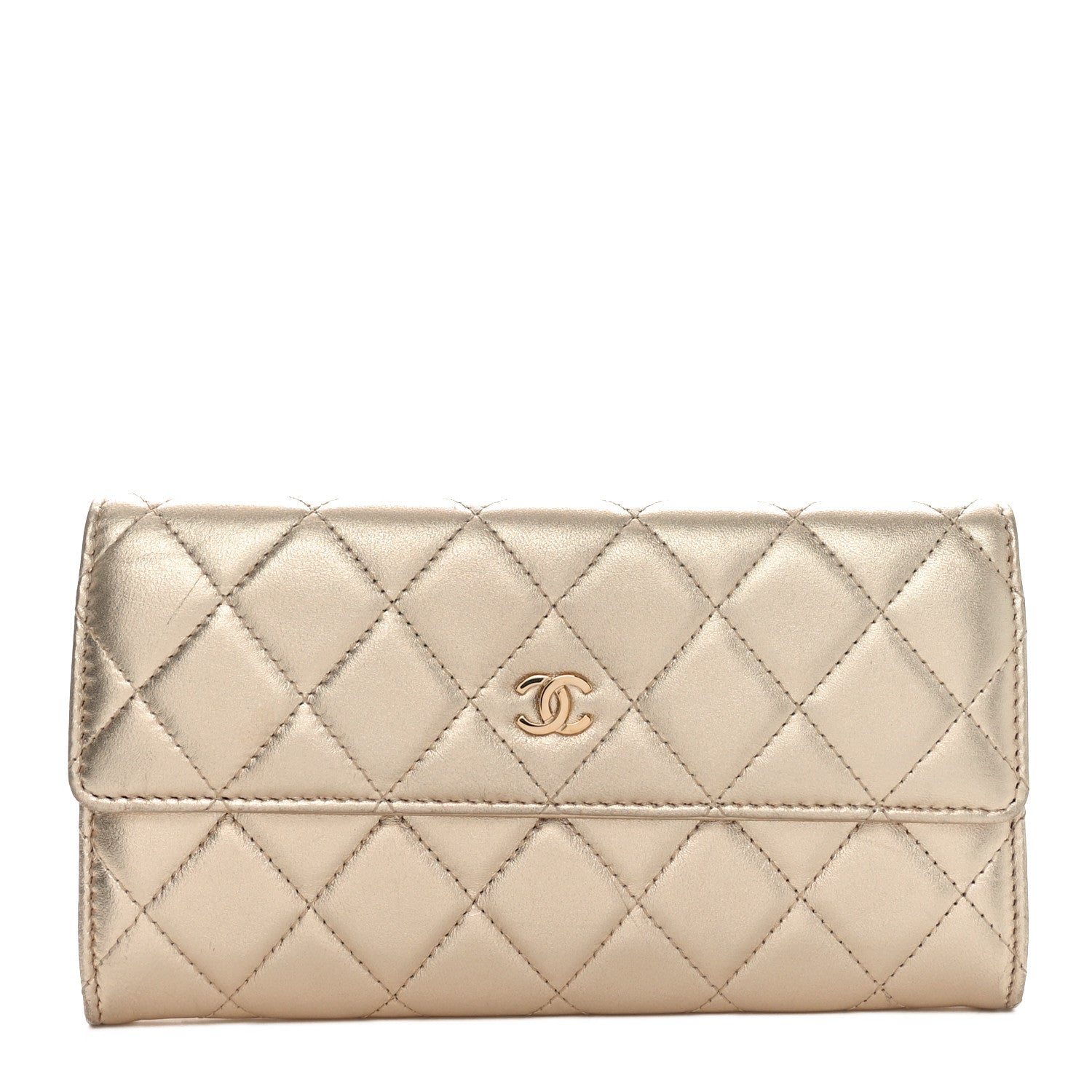 Chanel Metallic Lambskin Quilted Large Gusset Flap Wallet Gold 1 of 11