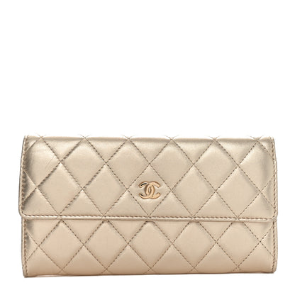 Chanel Metallic Lambskin Quilted Large Gusset Flap Wallet Gold 1 of 11