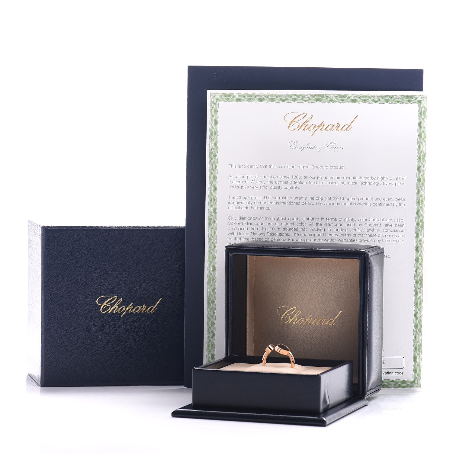 Chopard 18K Rose Gold Diamond Black Onyx Happy Hearts Ring 51 5.75 8 of 8