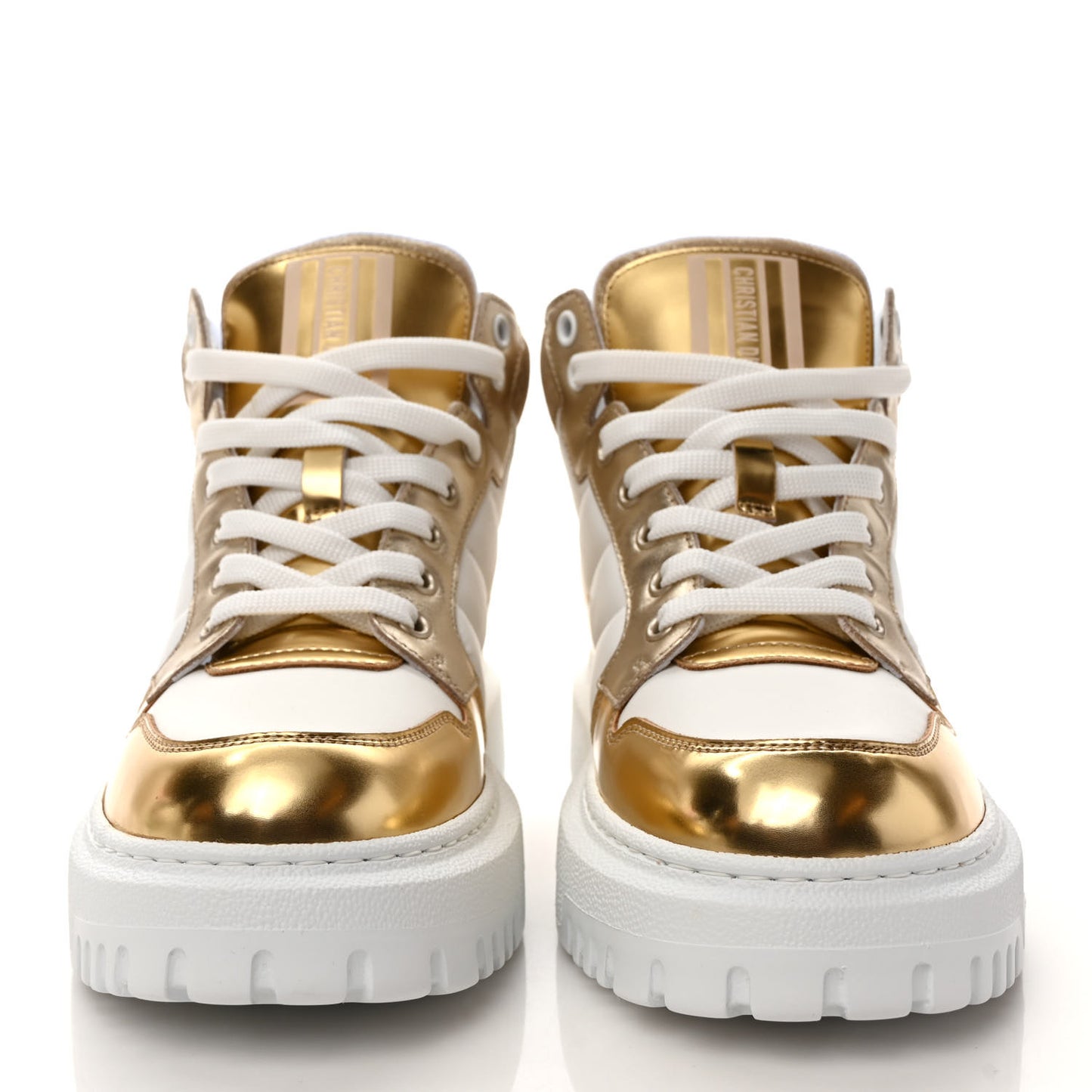 Nylon Laminated Calfskin Womens D-Player High Top Sneakers 36 White Gold