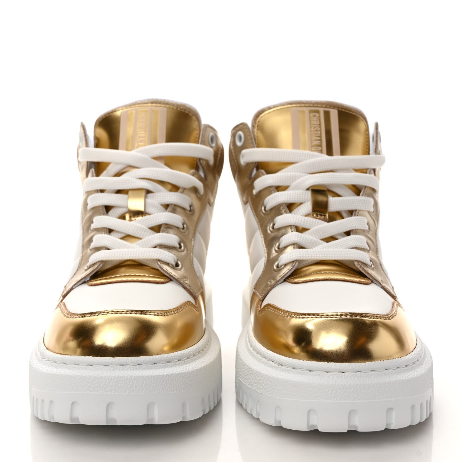 Christian Dior Nylon Laminated Calfskin Womens D-Player High Top Sneakers 36 White Gold 2 of 8