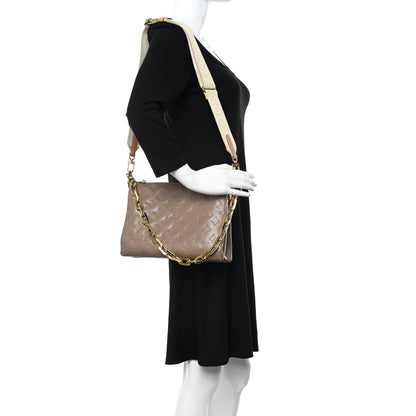 Louis Vuitton Lambskin Embossed Monogram Coussin PM Taupe 2 of 9