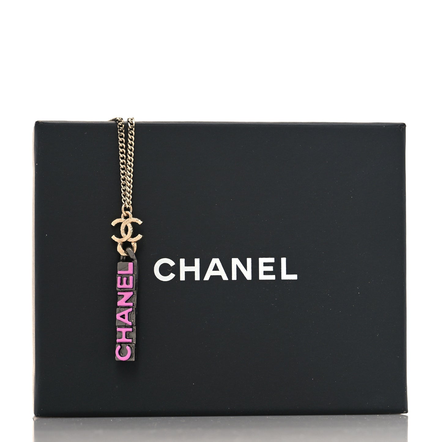 Enamel CC Logo Chain Necklace Ruthenium Pink
