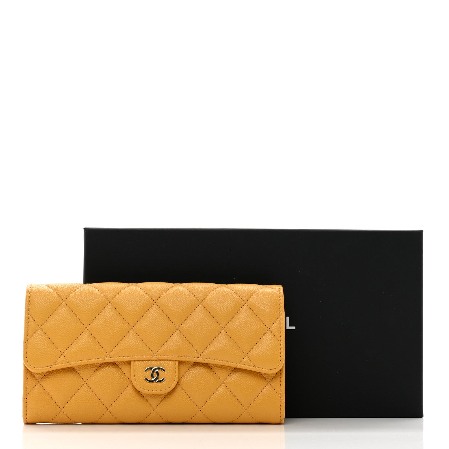 Chanel Caviar Quilted Large Gusset Flap Wallet Yellow 9 of 9