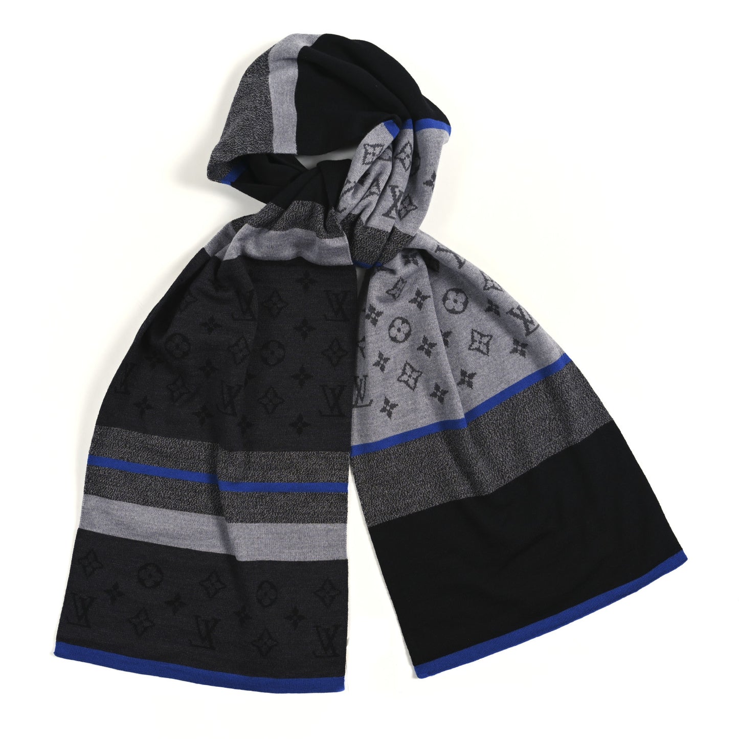 Wool Monogram Color Block Scarf Black