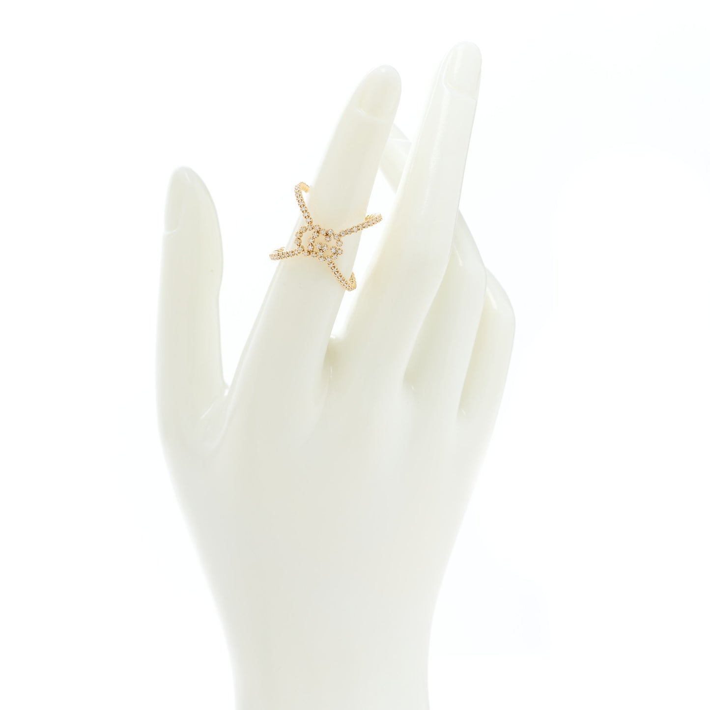 18K Yellow Gold Diamond GG Running X Ring 51 5.75