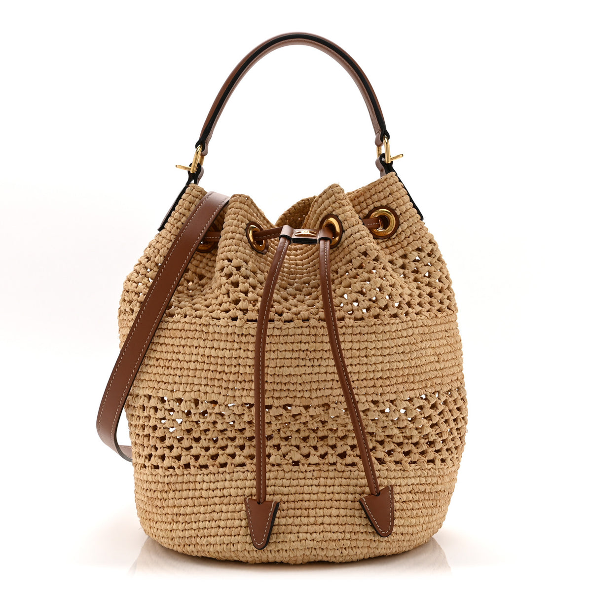 Raffia Woven Clara Drawstring Bucket Bag Natural Tan