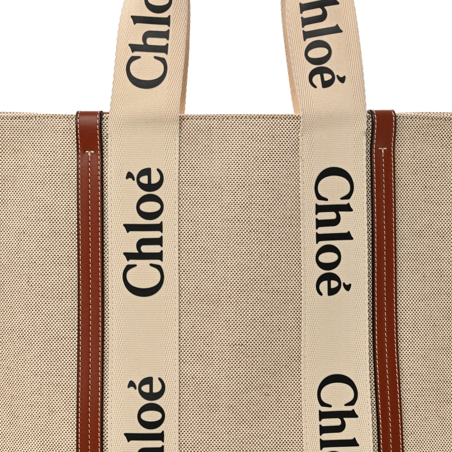 Cotton Calfskin Large Woody Ribbon Tote White Brown