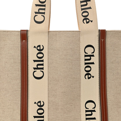 Chloe Cotton Calfskin Large Woody Ribbon Tote White Brown 8 of 12