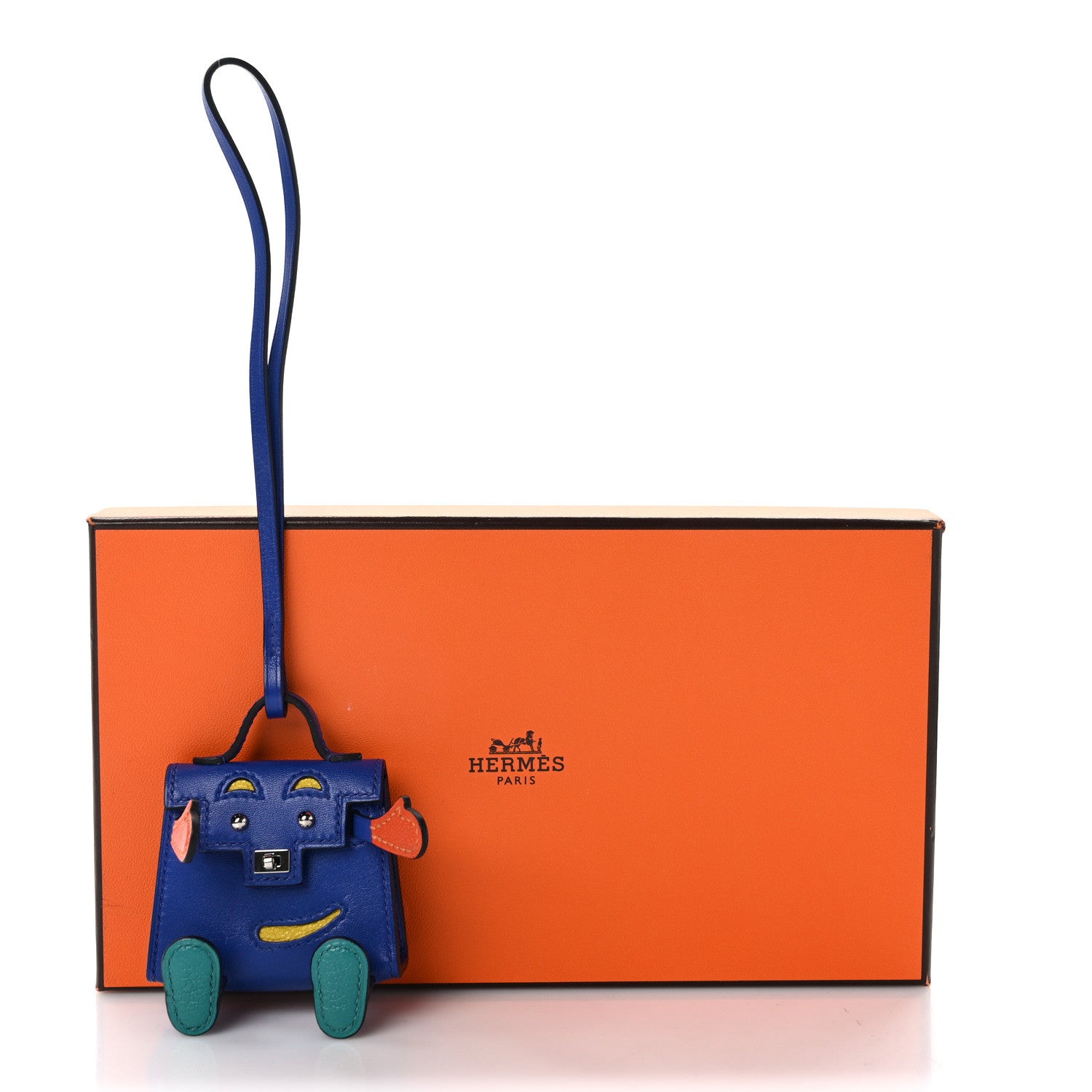 Hermes Tadelakt Chevre Mysore Kelly Quelle Idole Bag Charm Bleu Electrique Feu Jaune De Naples Vert Verone 6 of 6