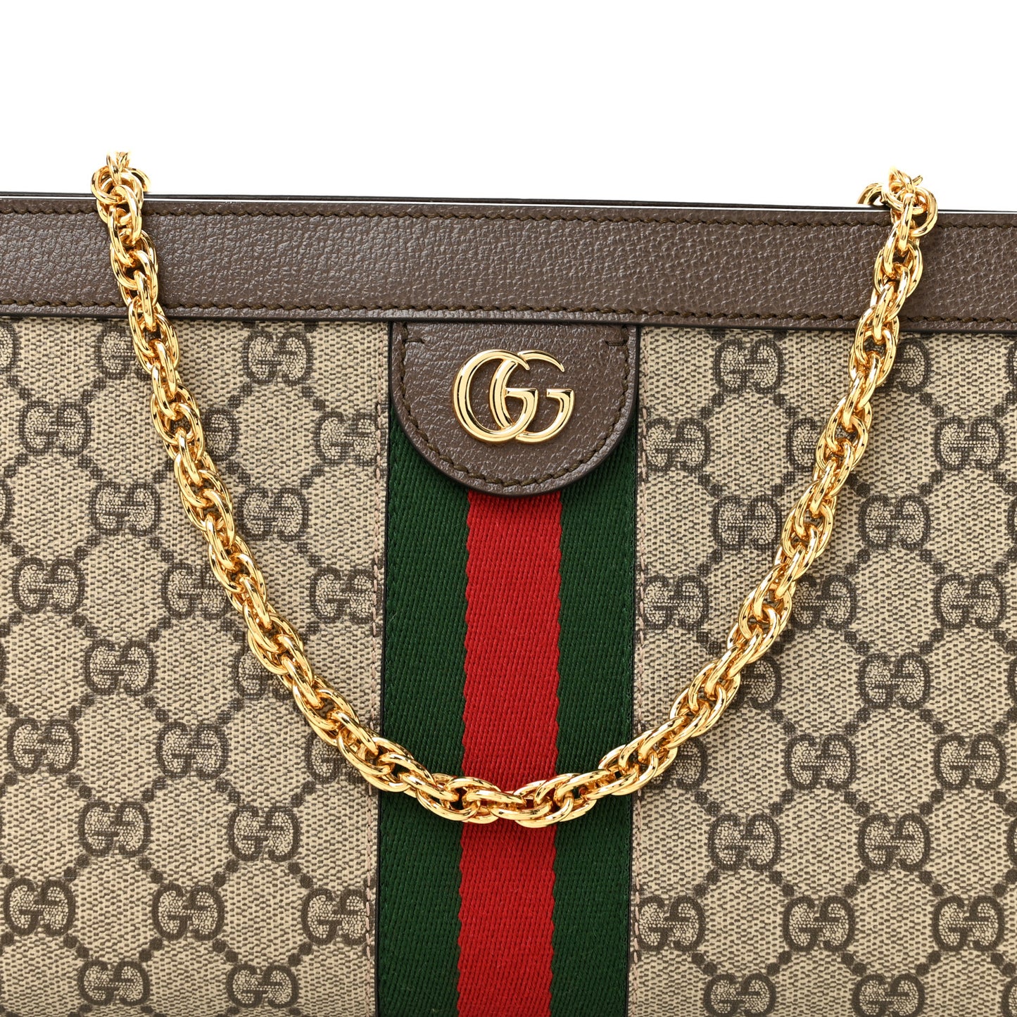 GG Supreme Monogram Web Small Ophidia Chain Shoulder Bag Brown