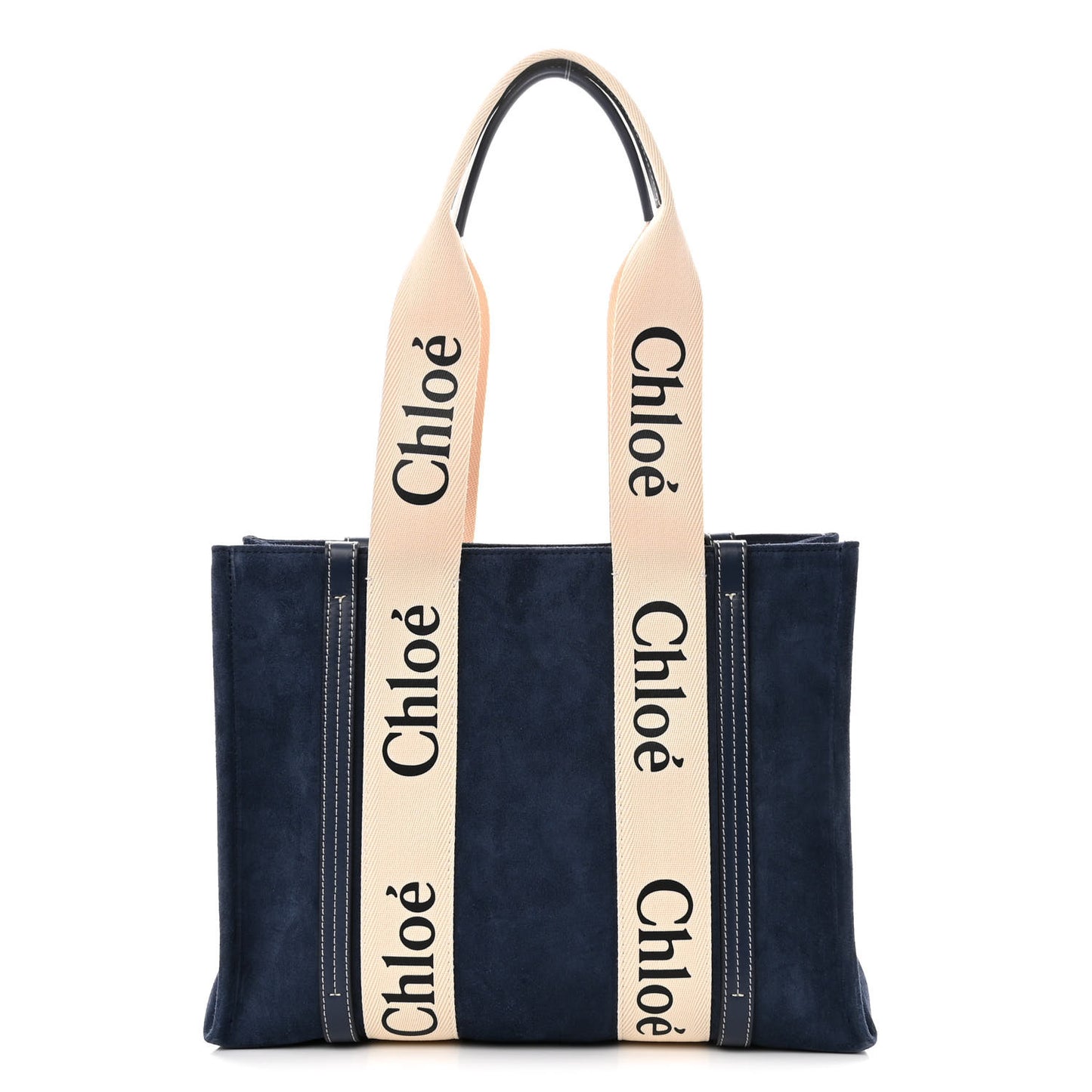 Suede Calfskin Medium Woody Ribbon Tote Navy