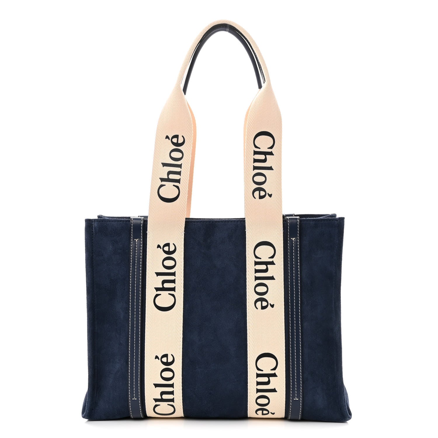 Chloe Suede Calfskin Medium Woody Ribbon Tote Navy 1 of 9
